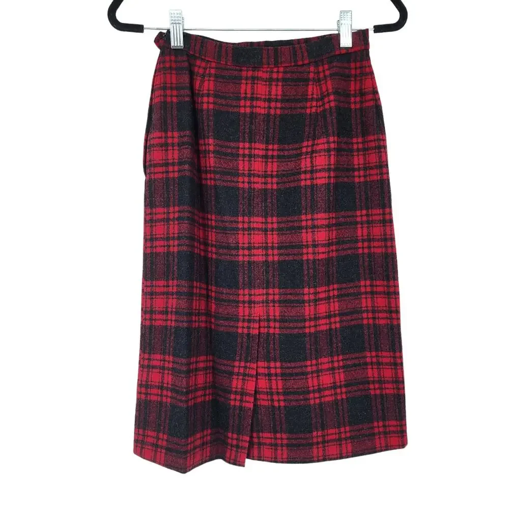 Pendleton Buffalo Red Plaid Virgin Wool Button Closure Blazer Skirt Set Size 8